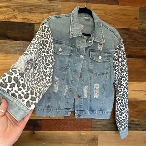 Distressed Jean Jacket - w/ cheetah print